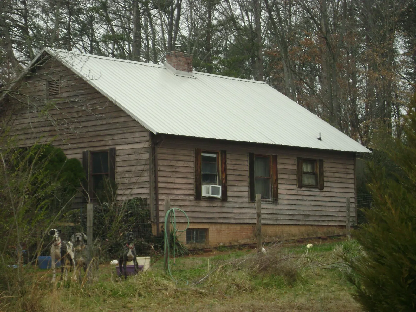 White metal roof on an old wood sided farmhouse, from a Metal Roof Installation job in Cicero